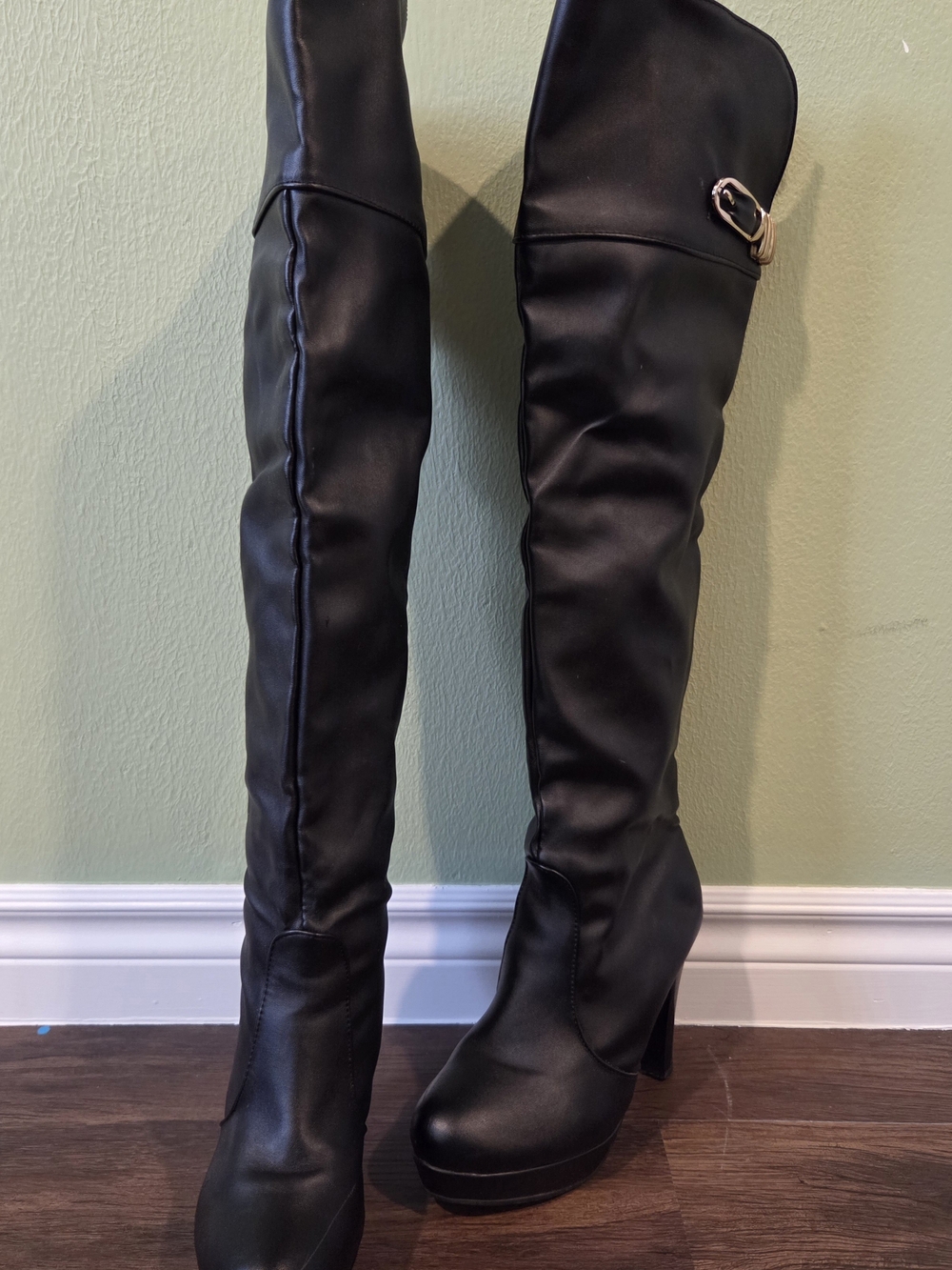 Black Over-the-Knee Buckle Boots Women US 9 EU 40